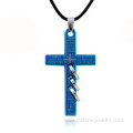 Hide Rope Stainless Steel Man Cross Stainless Steel Necklace